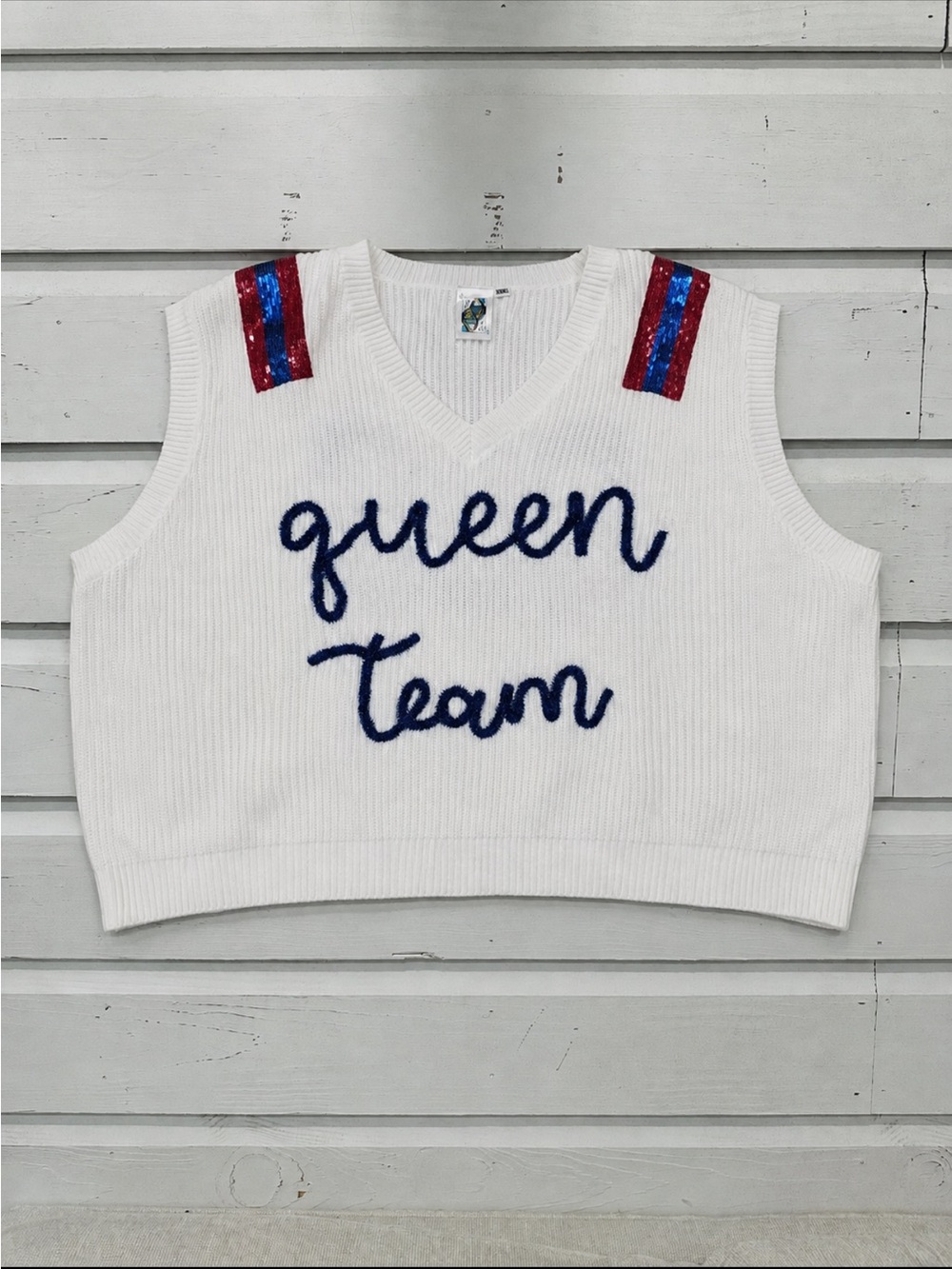 Queen of sparkles white knit sleeveless jersey royal blue and red Size XXL